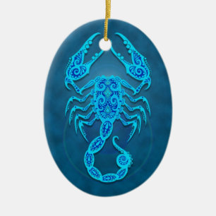 Intricate Blue Tribal Scorpio Ceramic Ornament