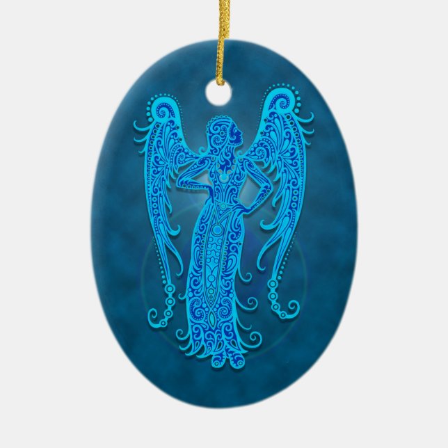 Intricate Blue Tribal Virgo Ceramic Ornament (Front)
