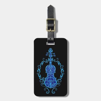 Intricate Blue Violin Design On Black Luggage Tag by JeffBartels at Zazzle