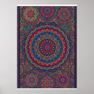 Intricate Bohemian Turquoise And Pink Mandala Art Poster