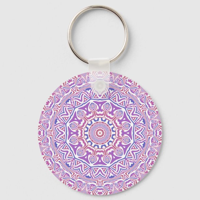 Intricate Bold Groovy Boho Hippie Abstract Mandala Keychain (Front)