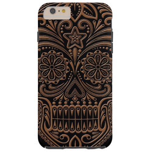 Intricate Brown and Black Sugar Skull Tough iPhone 6 Plus Case