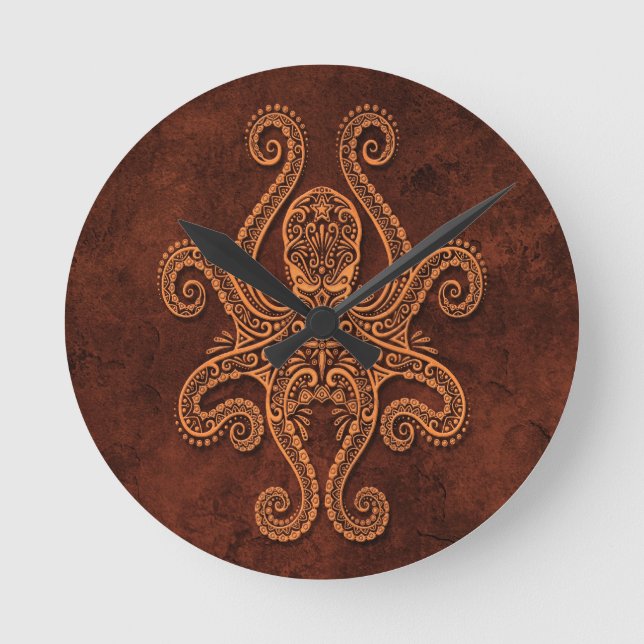 Intricate Brown Stone Octopus Round Clock (Front)