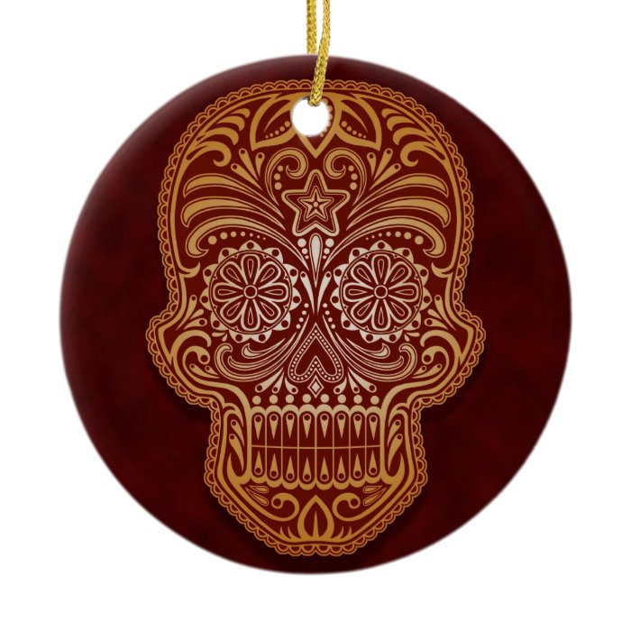 Intricate Brown Sugar Skull Christmas Ornaments