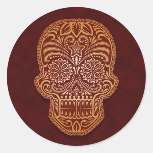 Intricate Brown Sugar Skull Classic Round Sticker