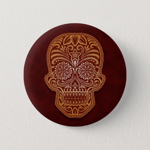 Intricate Brown Sugar Skull Pinback Button