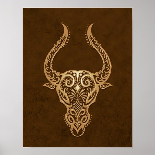 Intricate Brown Taurus Zodiac Poster