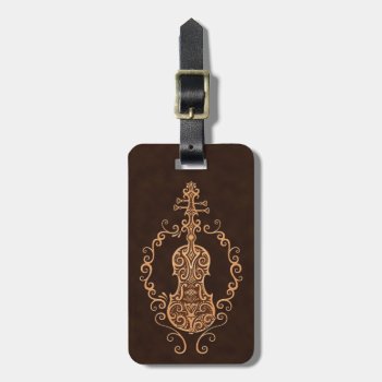 Intricate Brown Violin Design Luggage Tag by JeffBartels at Zazzle