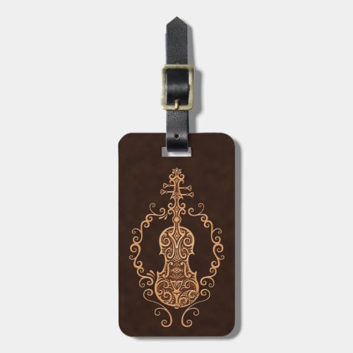 Intricate Brown Violin Design Luggage Tag