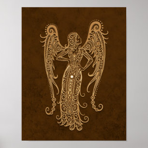 Intricate Brown Virgo Zodiac Poster
