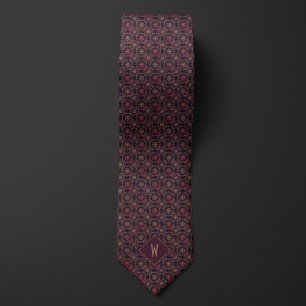 Intricate Burgundy and Gold Mandala Groomsman Neck Tie