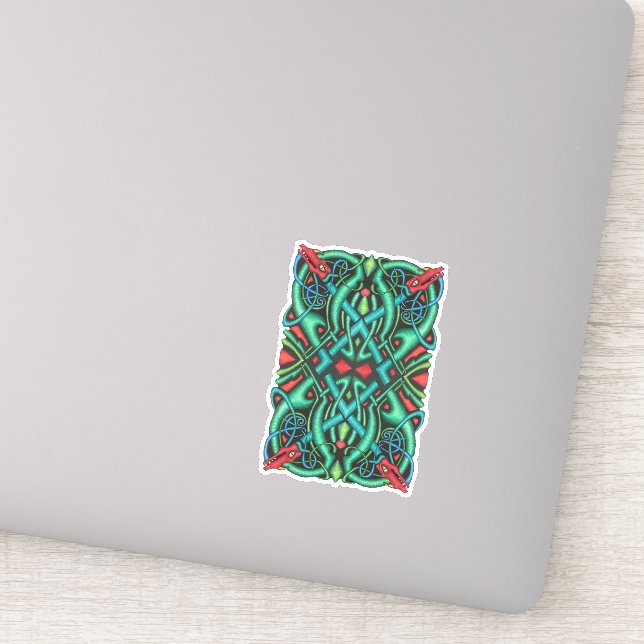 Intricate Celtic Dragon Knot Jewel Tone Colors Sticker (Detail)