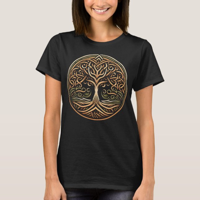 Intricate Celtic Knotwork Tree T-Shirt (Front)