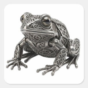 Intricate Celtic Silver Frog Mechanical Sculpture Square Sticker