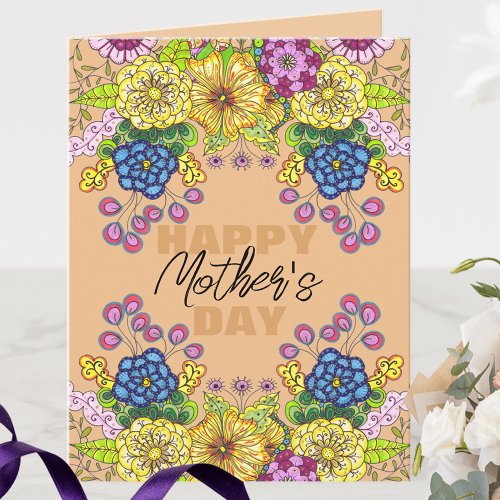 Intricate Colorful Flowers Foliage Mothers Day Card