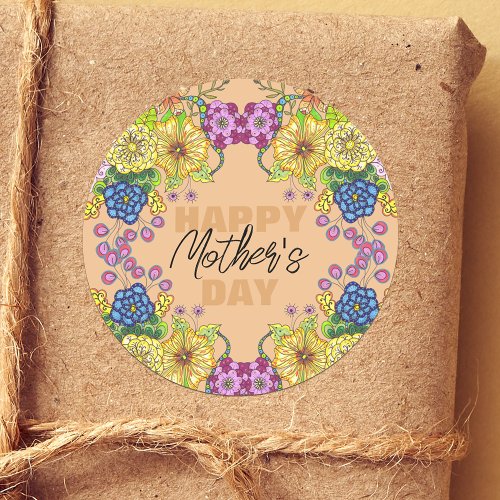 Intricate Colorful Flowers Foliage Mothers Day Classic Round Sticker