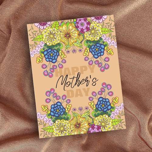 Intricate Colorful Flowers Foliage Mothers Day Postcard