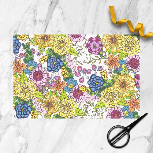 Intricate Colorful Hand_Drawn Flowers and Leaves Tissue Paper
