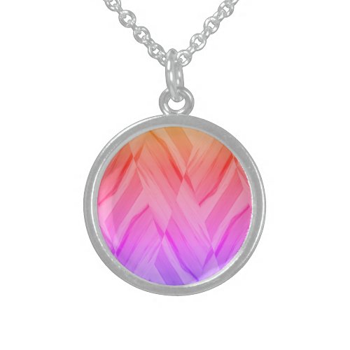 Intricate Coral and Pink Hues Marble Pattern Sterling Silver Necklace