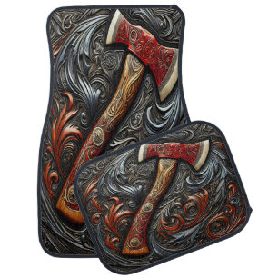 Intricate Craftsmanship of a Fireman's Axe Art Car Floor Mat