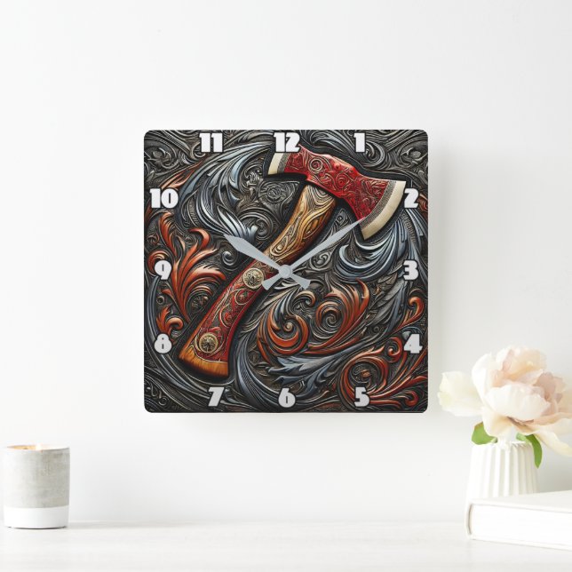 Intricate Craftsmanship of a Fireman's Axe Art Square Wall Clock (Home)