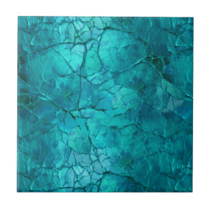 Intricate Craks, Lines in Teal and Turquoise Ceramic Tile