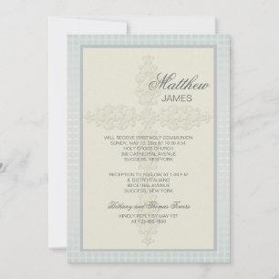Intricate Cross (Blue-Gray) Religious Invitation