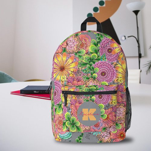 Intricate Danse Colorful Flowers and Foliage  Printed Backpack