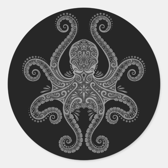 Intricate Dark Octopus Classic Round Sticker (Front)