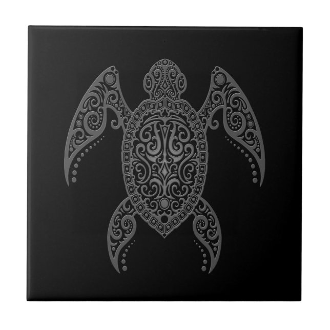 Intricate Dark Sea Turtle Ceramic Tile (Front)