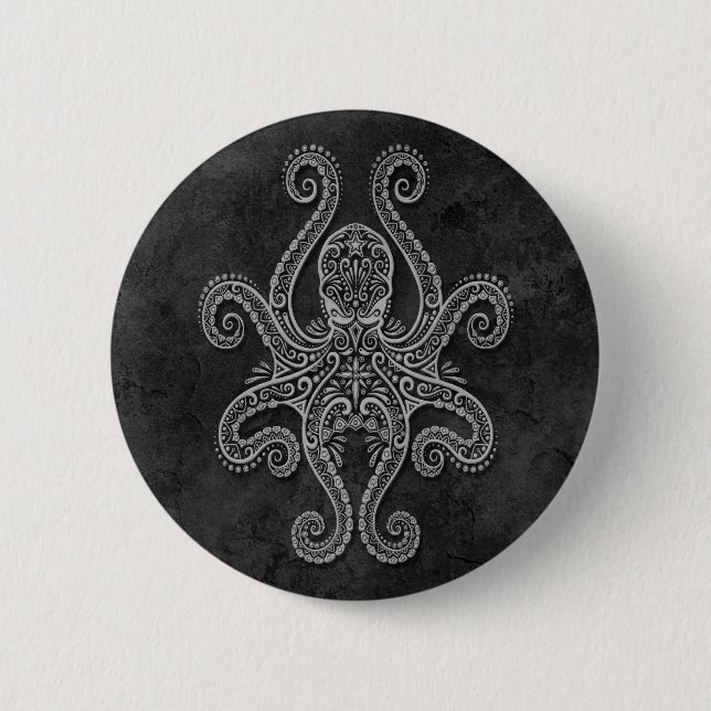 Intricate Dark Stone Octopus Pinback Button (Front)