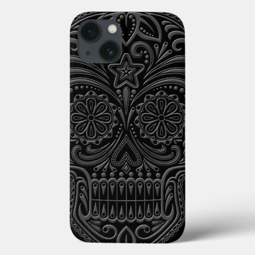 Intricate Dark Sugar Skull iPhone 13 Case