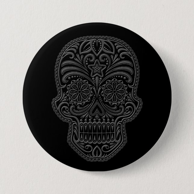 Intricate Dark Sugar Skull Pinback Button (Front)