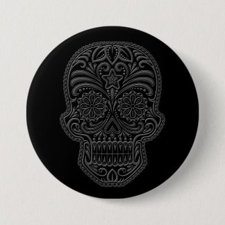 Intricate Dark Sugar Skull Pinback Button