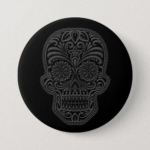 Intricate Dark Sugar Skull Pinback Button