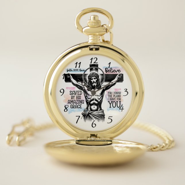 Intricate Depiction of Jesus on the Cross Pocket Watch (Inside)