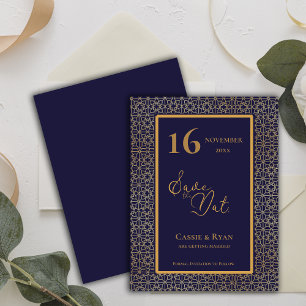 Intricate Design Blue Gold Wedding Save the Date Invitation
