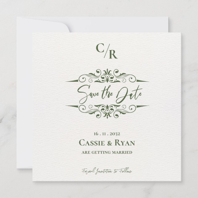 Intricate Design Monogram Wedding  Save the Date (Front)