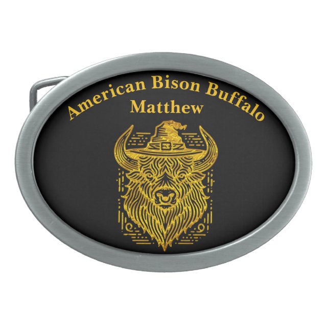 Intricate Design of a Bison With a Hat Belt Buckle (Front)