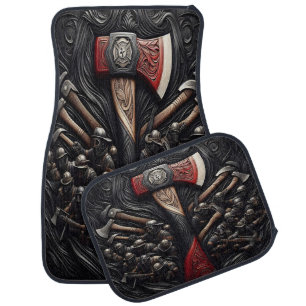 Intricate Design of a Fireman's Axe With Tribute Car Floor Mat