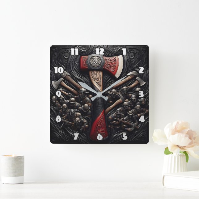 Intricate Design of a Fireman's Axe With Tribute Square Wall Clock (Home)