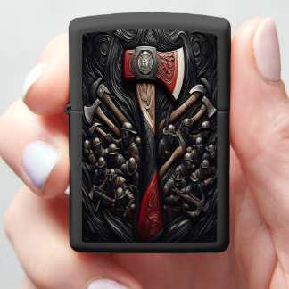 Intricate Design of a Fireman's Axe With Tribute Zippo Lighter