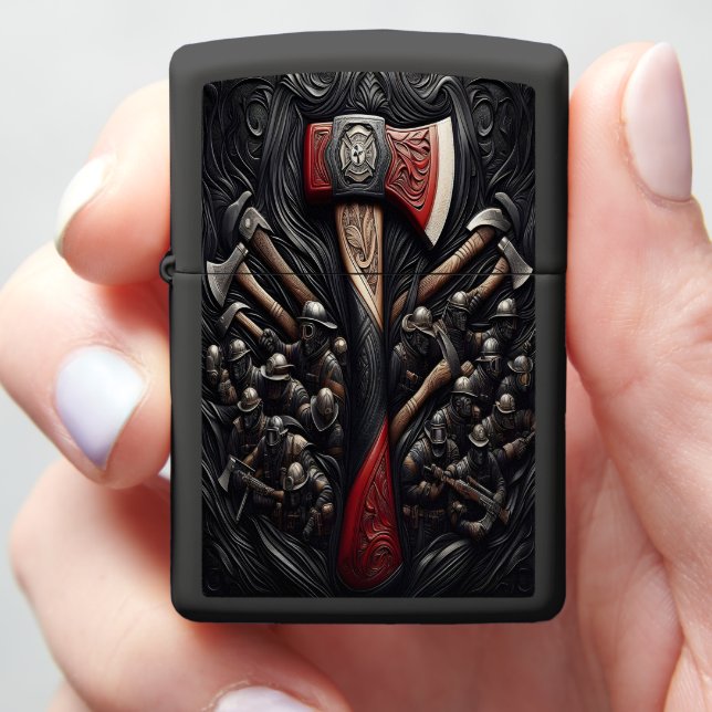 Intricate Design of a Fireman's Axe With Tribute Zippo Lighter (In Hand)