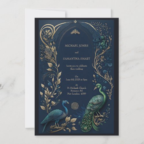 Intricate Detail _ Blue Green Peacock Card Wedding