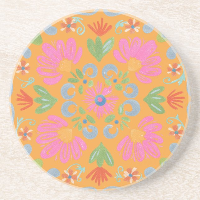 Intricate Detailed Vibrant Floral Summer Coaster (Front)