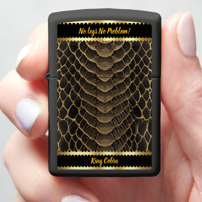 Intricate details of a vibrant poisonous snakeskin zippo lighter (In Hand)