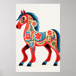 Intricate Details of Dala Horse Art #6 Poster