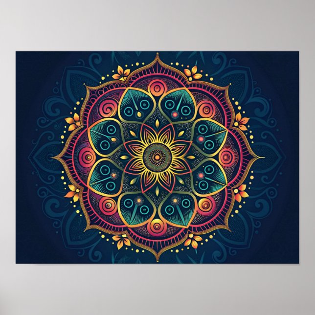 Intricate Digital Mandala: A Kaleidoscope of Color Poster (Front)