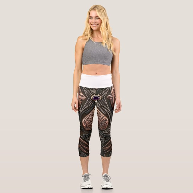 Intricate Digital Mandala Art Capri Leggings (Front)