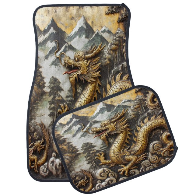 Intricate Dragon Sculpture in a Mystical Landscape Car Floor Mat (Set)